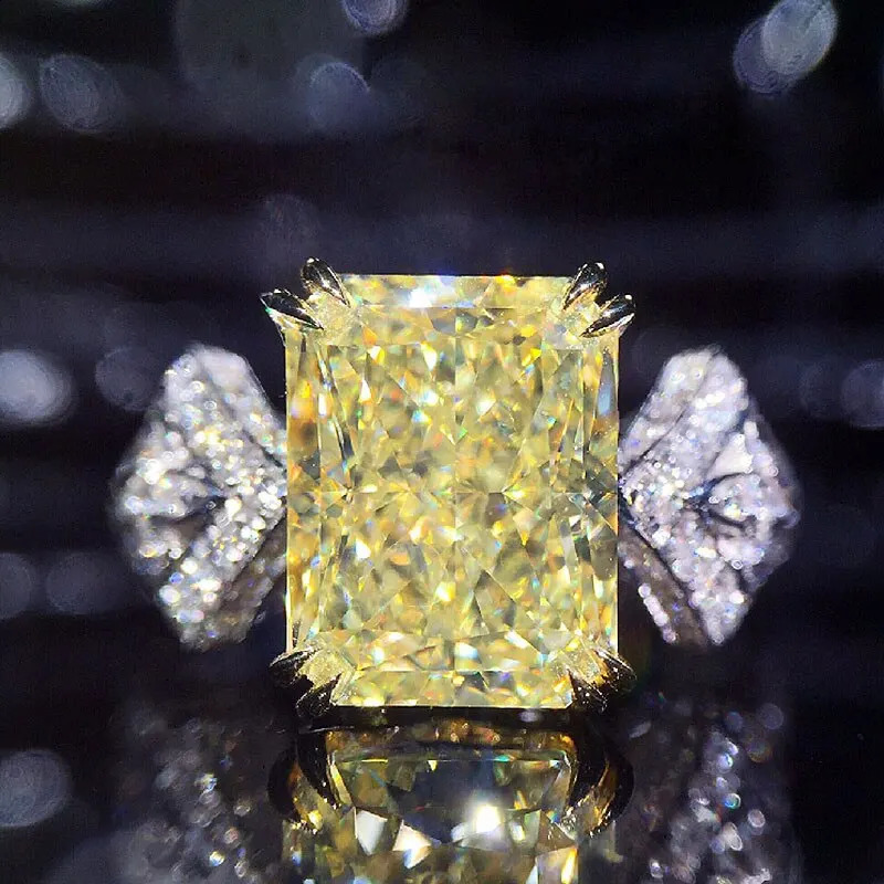 Huitan Novel n Yellow Cubic Zirconia Square Stone Womens Ring Wedding Ceremongy Party Finger Accessories Statement Jewelry 260527 - view 3