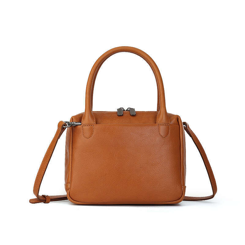 Large Capacity Genuine Leather Boston Small Square Bag, Vintage Simple Style Women Handbag, High End Casual Commuter Shoulder Crossbody Bag SENYY