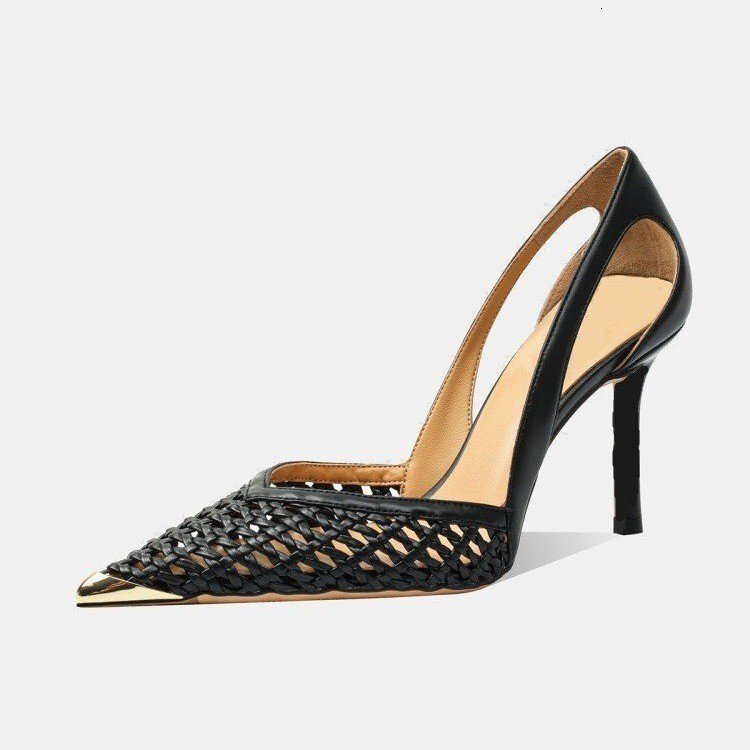 Designer shoe 2026 Spring New Model Foreign Trade Plus Size Women's High-Heeled Pointed-Toe Sandals Hollow Leather Shoes