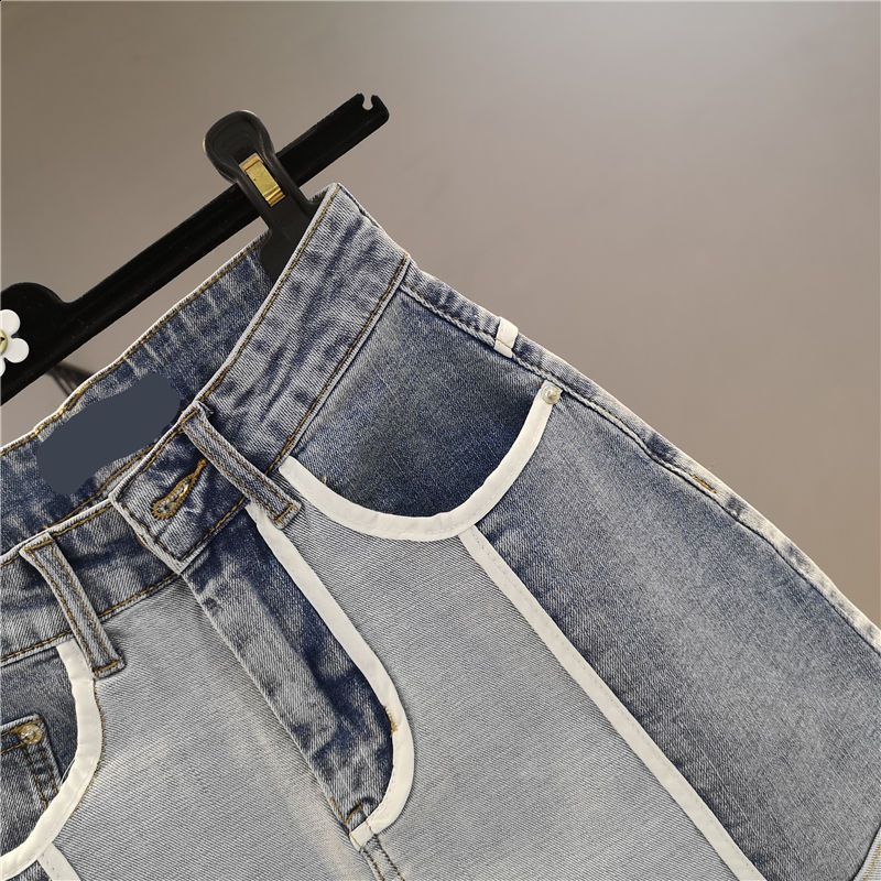 European-style color-blocked elastic high-waisted wide-leg shorts niche color-blocked chic denim hot pants for women200701
