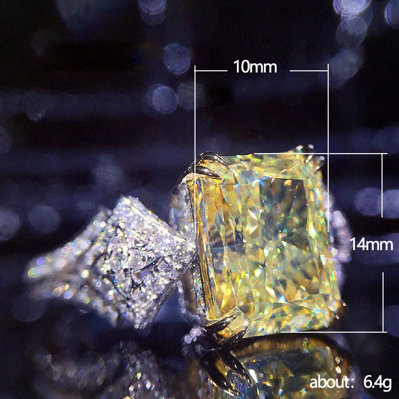 Huitan Novel n Yellow Cubic Zirconia Square Stone Womens Ring Wedding Ceremongy Party Finger Accessories Statement Jewelry 260527 - view 6