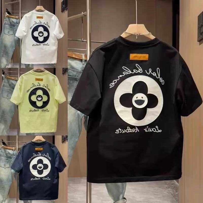 Designer Smiley Flower Print T-shirt Mens Casual Streetwear Crew Neck Short Sleeve Loose Fit Top For Summer Daily Fashion In Multiple Colors88