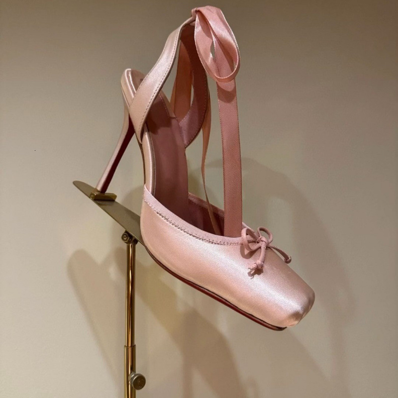 Womens Multi Color Satin Summer Comfort Ballet Heels Ankle Ribbon Tie Up Pumps With Bow - view 4