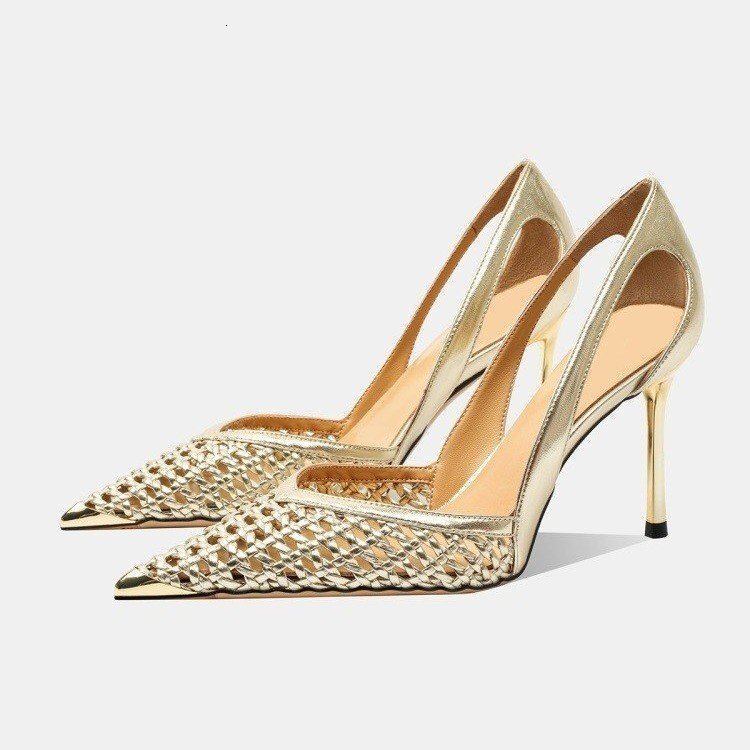 Designer shoe 2026 Spring New Model Foreign Trade Plus Size Women's High-Heeled Pointed-Toe Sandals Hollow Leather Shoes