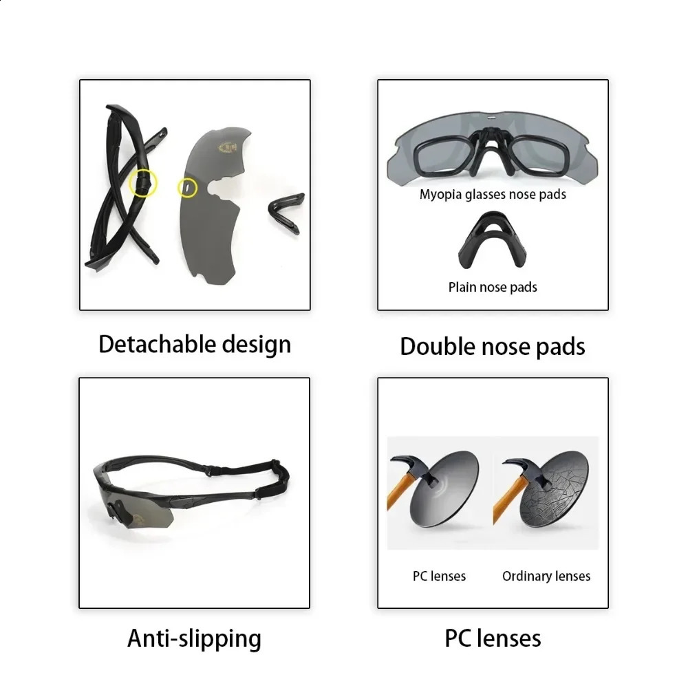 3 Lens Tactical Goggles CS Airsoft Windproof Shooting Polarized Glasses HD Motorcycle Cycling Outdoor Safe Glasses 260529 - view 5