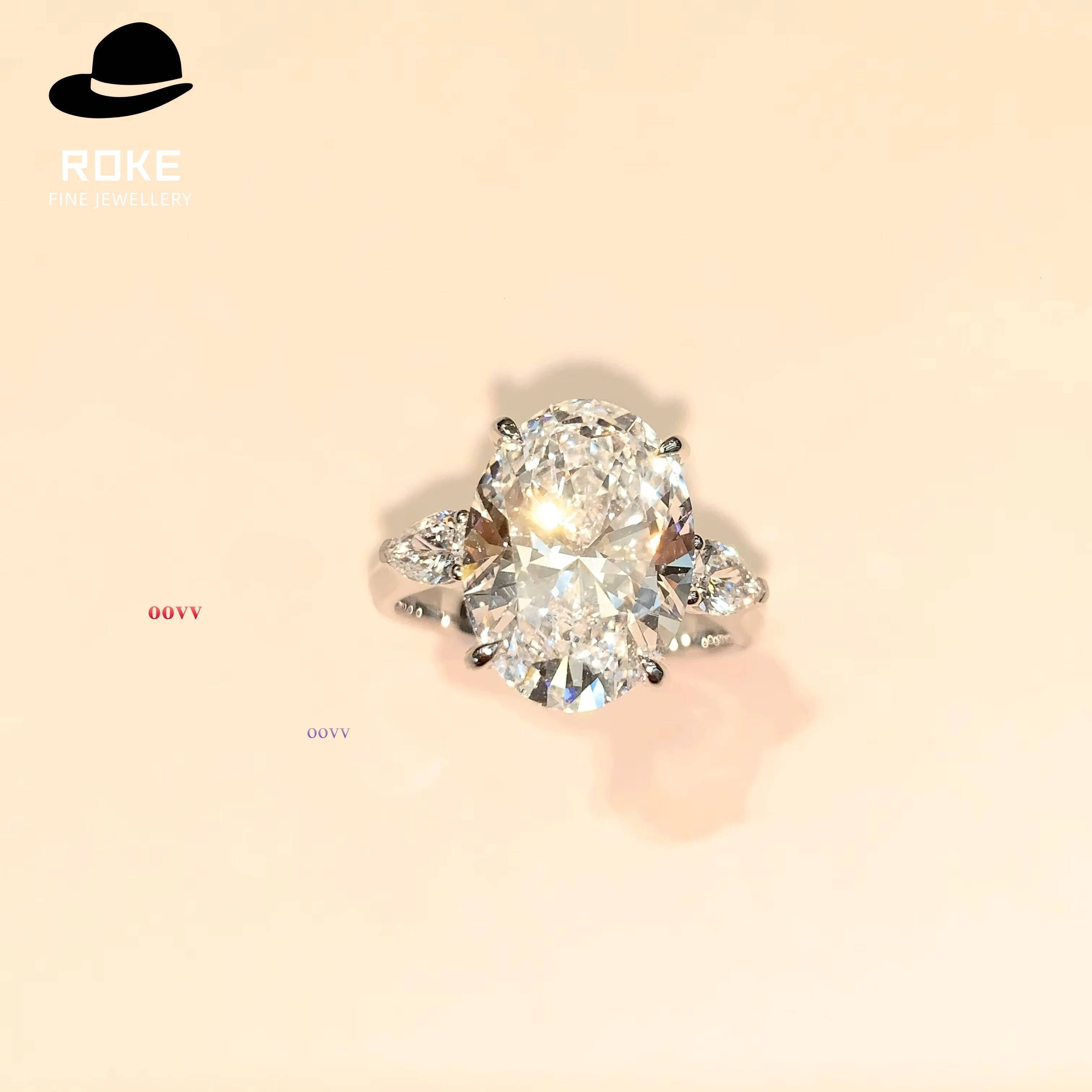 Brilliant IGI/ Lab-grown Oval Diamond 9-18K White Gold 3ct 5ct Ladies Hiphop Wedding Ring Bar Setting