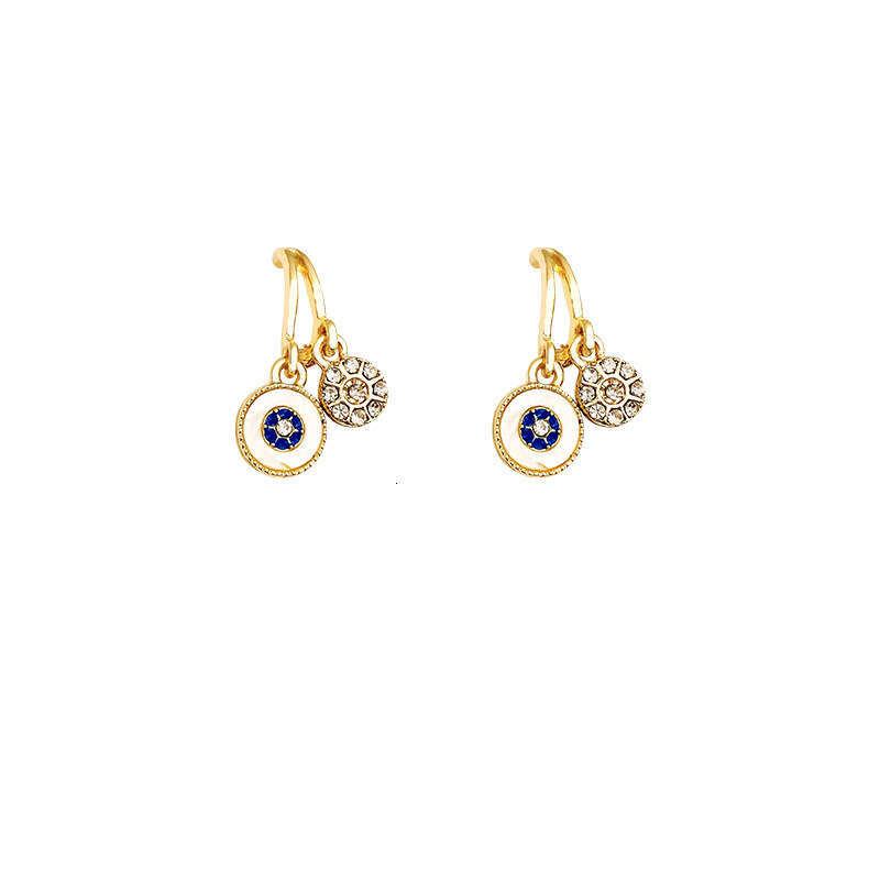 Luxury Evil Eye Charm Hoop Earrings With Blue And White Stones Gold Tone For Bridal And Evening Events