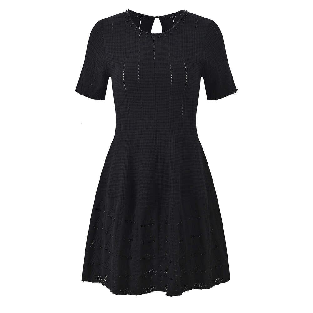 Designer Sandros Luxury Dress Women Knitted Bodycon Dress Hot Stamping Diamond Hollow Out Bubble Sleeve Fashion Party Dress