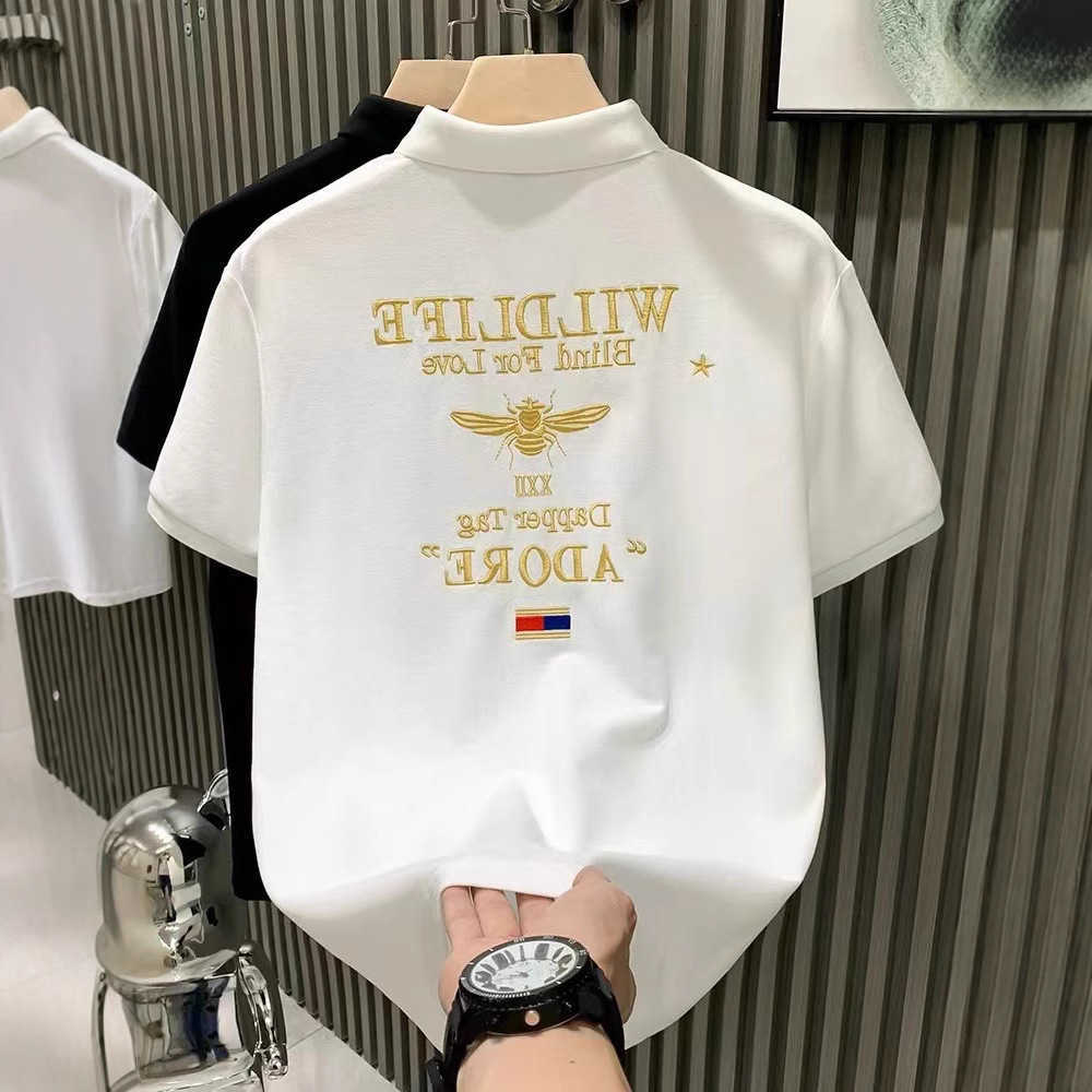 Designer Polo Shirt Mens Silky Cotton Gold Bee Embroidered Business Casual Short Sleeve Top For Summer Daily Work Fashion In Black White Plus Sizes88