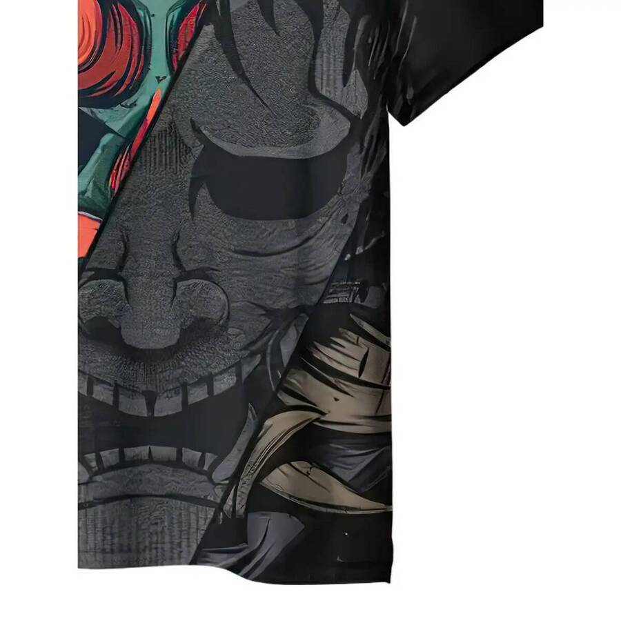 Large Size 3D Japanese Samurai Pattern T-Shirt, For Men, Hot Sale, Bright Print, Casual Crew Neck Short Sleeve Top, Lightweight Elastic Fabric, wholes