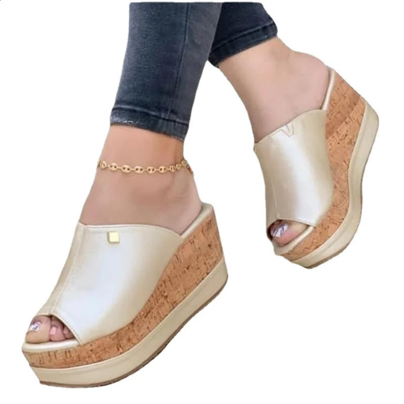 Slippers Summer Wedges Retro Fish Mouth Large Size Sandals Women High Heel Platform Solid Color Plus Size Shoes Sandalias Slides 260625 - view 7