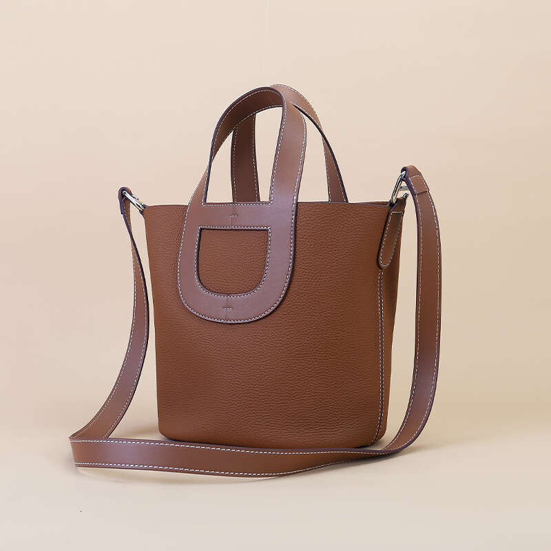 New Top Grade Cowhide Pig Nose Bucket Bag, Genuine Leather Togo Basket Handbag, Multifunctional Shoulder Crossbody Bag for Women Daily Wear SENYY