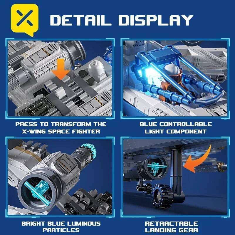 TOYLINX X-Wing Fighter Building Blocks Set LED Light Up Construction Toy Mechanical Space Vehicle with Pilot Bricks Gifts W260530