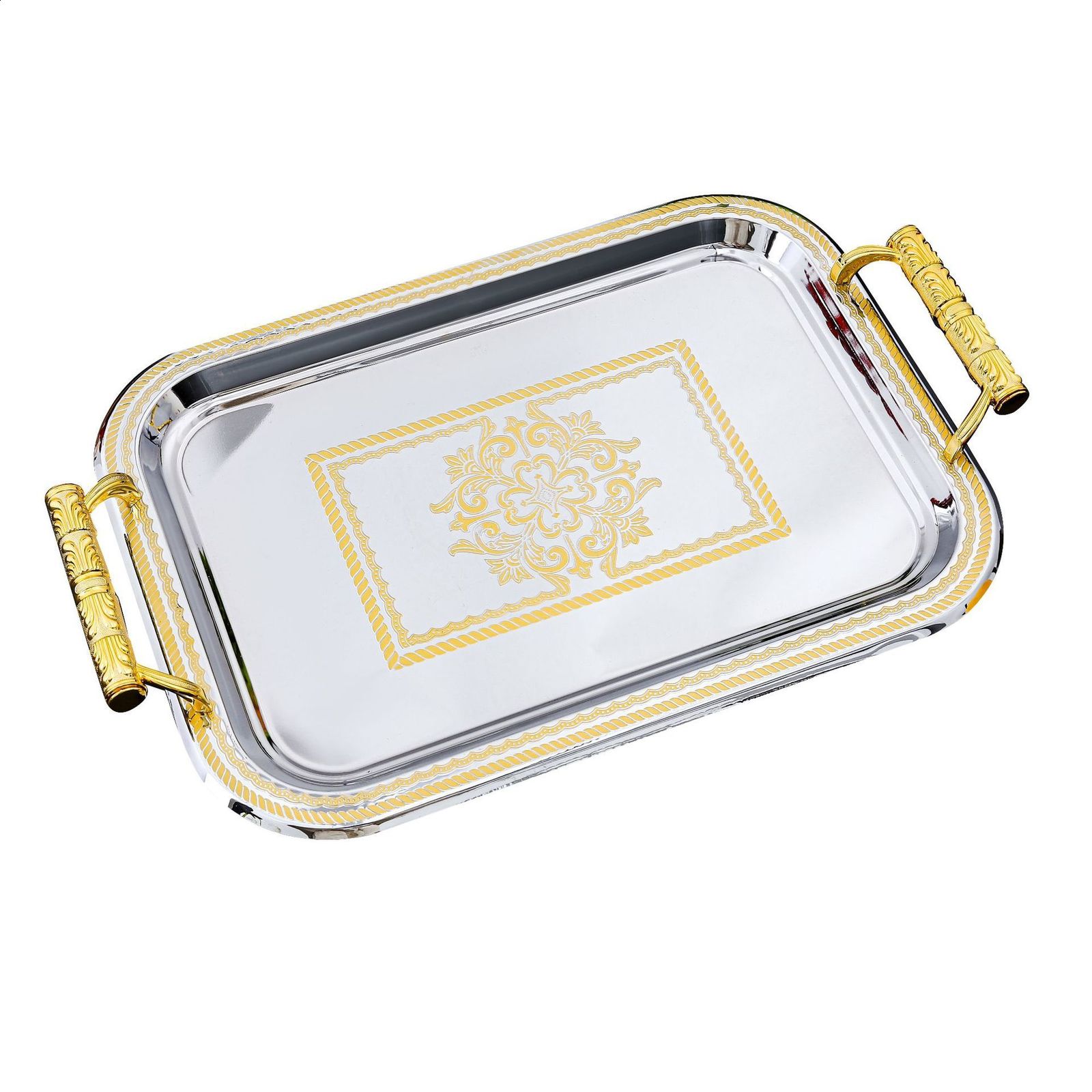 Stainless Steel Serving Tray with Handles Elegant Rectangular Coffee Bar Holder Dessert Display Plate Home Decor 240902