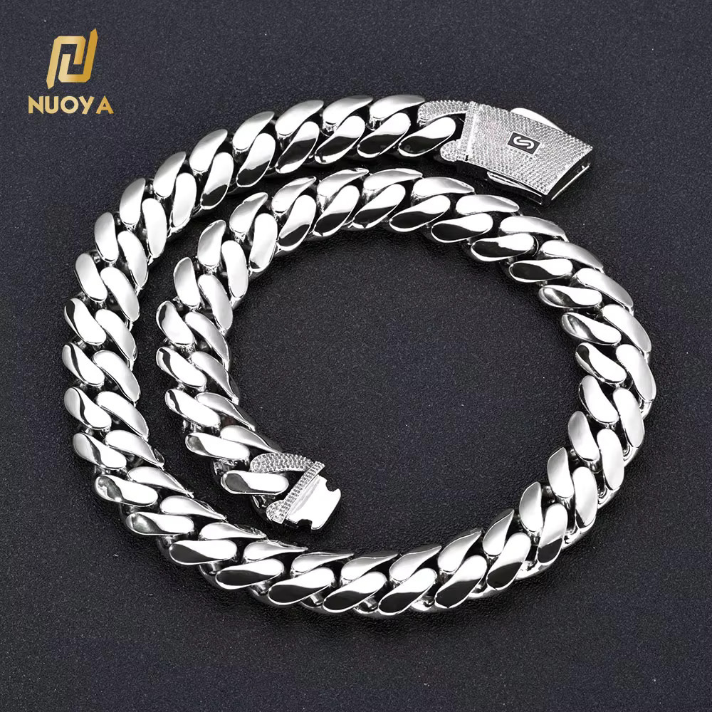 High Quality 14K Monaco Chain 925 Silver Cuban Link Necklace Iced Out VVS Moissanite Clasp Smooth Cuban Chain Jewelry