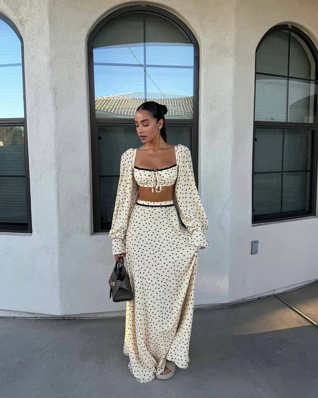 Sexy Polka Dot Tank Top Skirt Women Set Beach Long Lantern Sleeve Tops A-line Trumpet Skirts Suit 2026 Spring Summer Lady Outfit 260618CJ - view 3