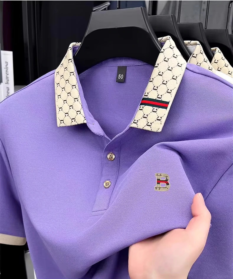 B letter embossed short sleeve polo shirt men summer lightweight breathable fashion color blocked lapel T-shirt 260530 - view 3