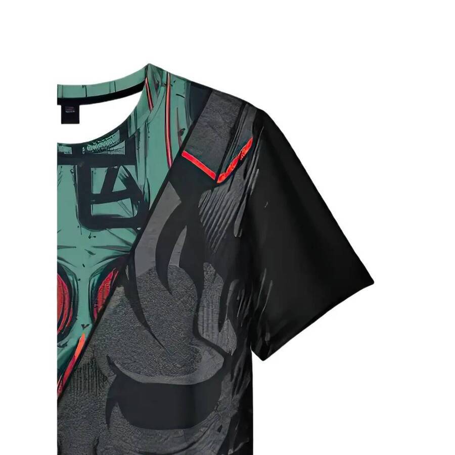Large Size 3D Japanese Samurai Pattern T-Shirt, For Men, Hot Sale, Bright Print, Casual Crew Neck Short Sleeve Top, Lightweight Elastic Fabric, wholes