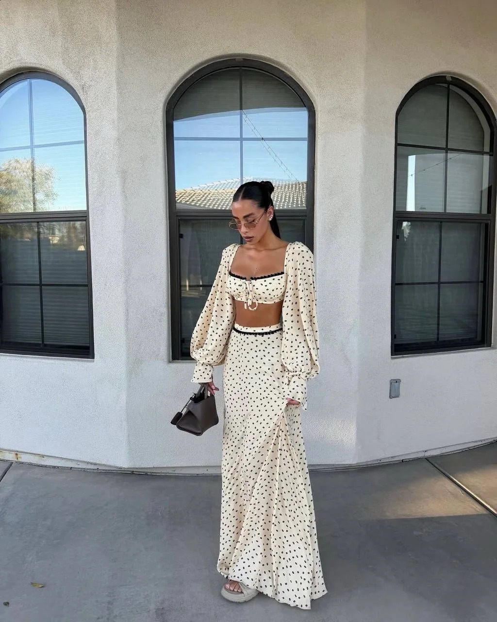 Sexy Polka Dot Tank Top Skirt Women Set Beach Long Lantern Sleeve Tops A-line Trumpet Skirts Suit 2026 Spring Summer Lady Outfit 260618CJ - view 4