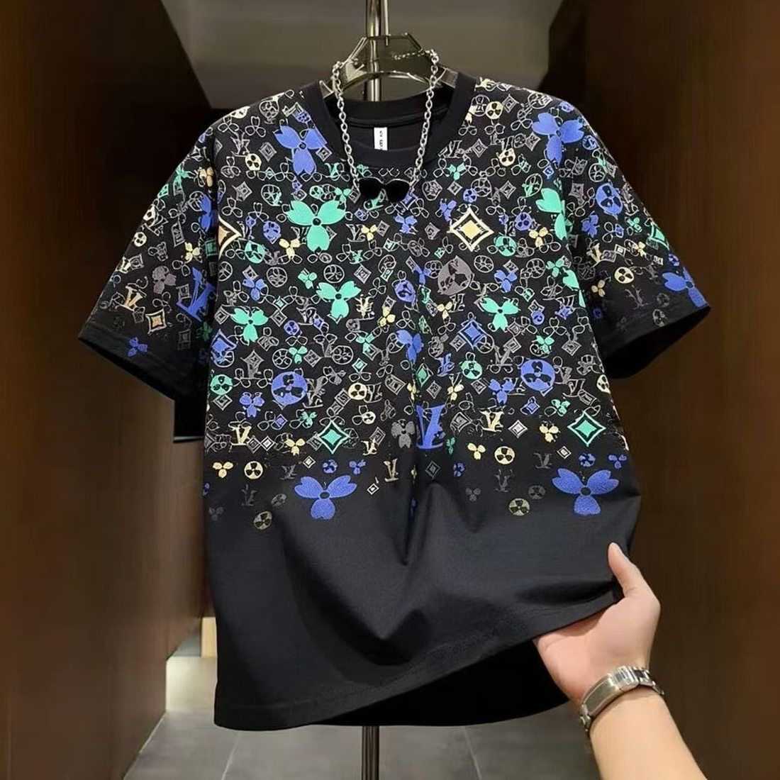 Summer New Designer T-shirt Light Luxury Casual Short Sleeved Mens Round Neck Slim Fit Trendy Brand High-end Letter Full Printed Short Sleeved T-shirt