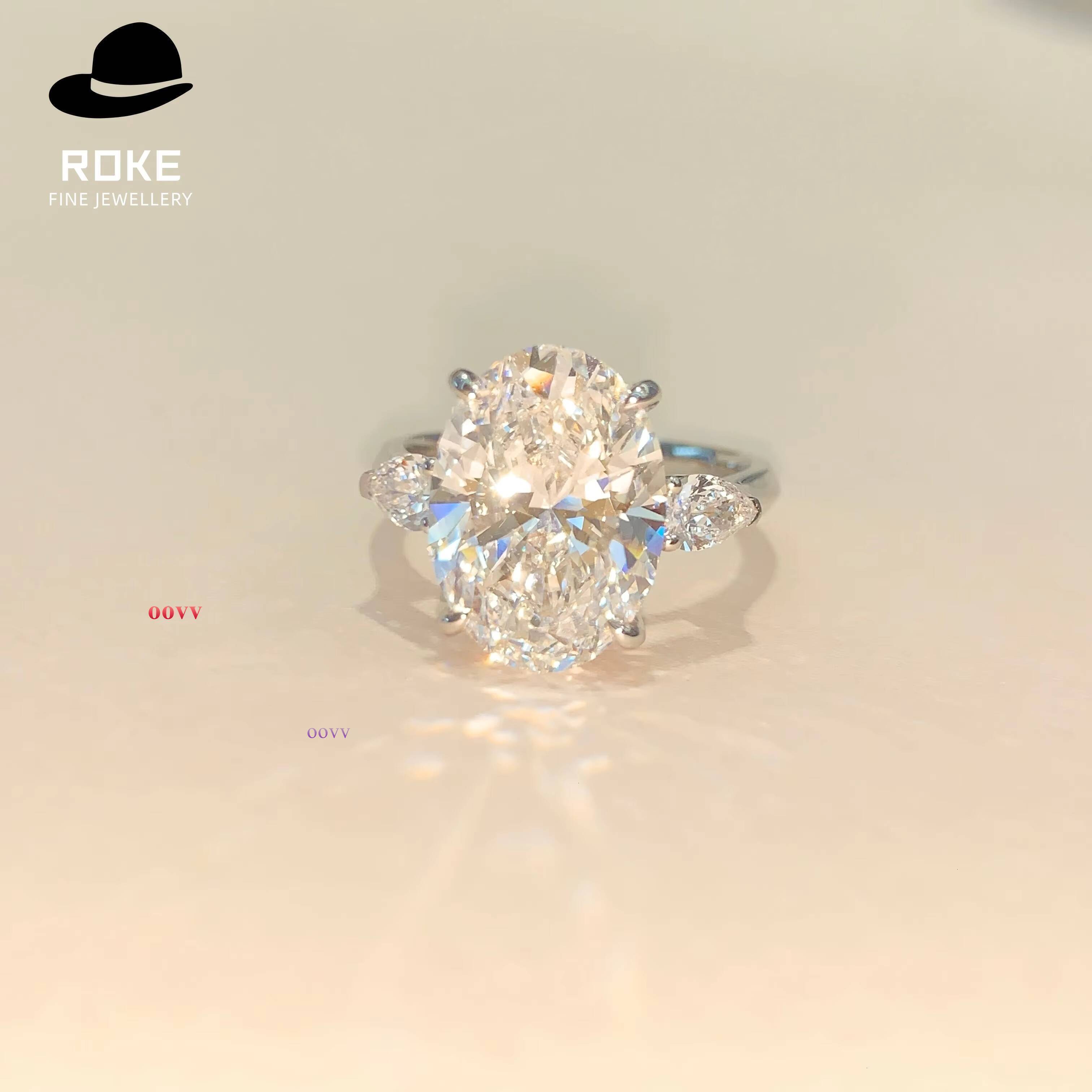 Brilliant IGI/ Lab-grown Oval Diamond 9-18K White Gold 3ct 5ct Ladies Hiphop Wedding Ring Bar Setting
