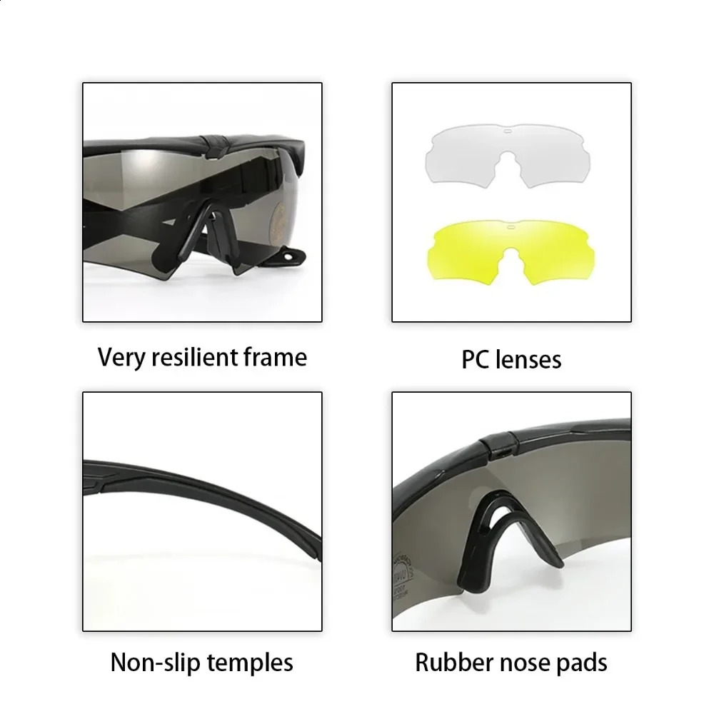 3 Lens Tactical Goggles CS Airsoft Windproof Shooting Polarized Glasses HD Motorcycle Cycling Outdoor Safe Glasses 260529 - view 6