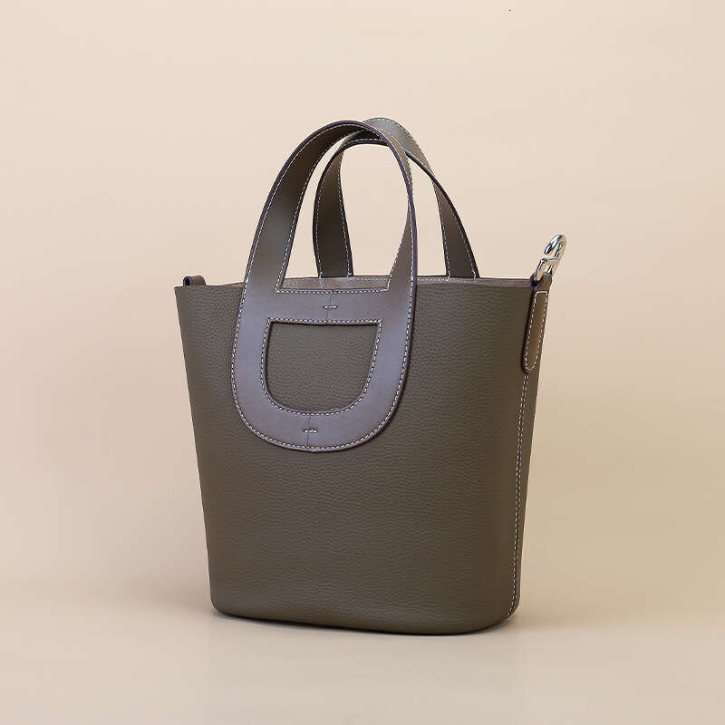 New Top Grade Cowhide Pig Nose Bucket Bag, Genuine Leather Togo Basket Handbag, Multifunctional Shoulder Crossbody Bag for Women Daily Wear SENYY