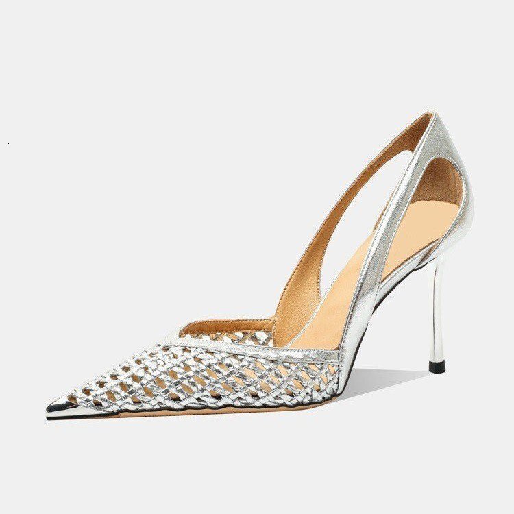 Designer shoe 2026 Spring New Model Foreign Trade Plus Size Women's High-Heeled Pointed-Toe Sandals Hollow Leather Shoes