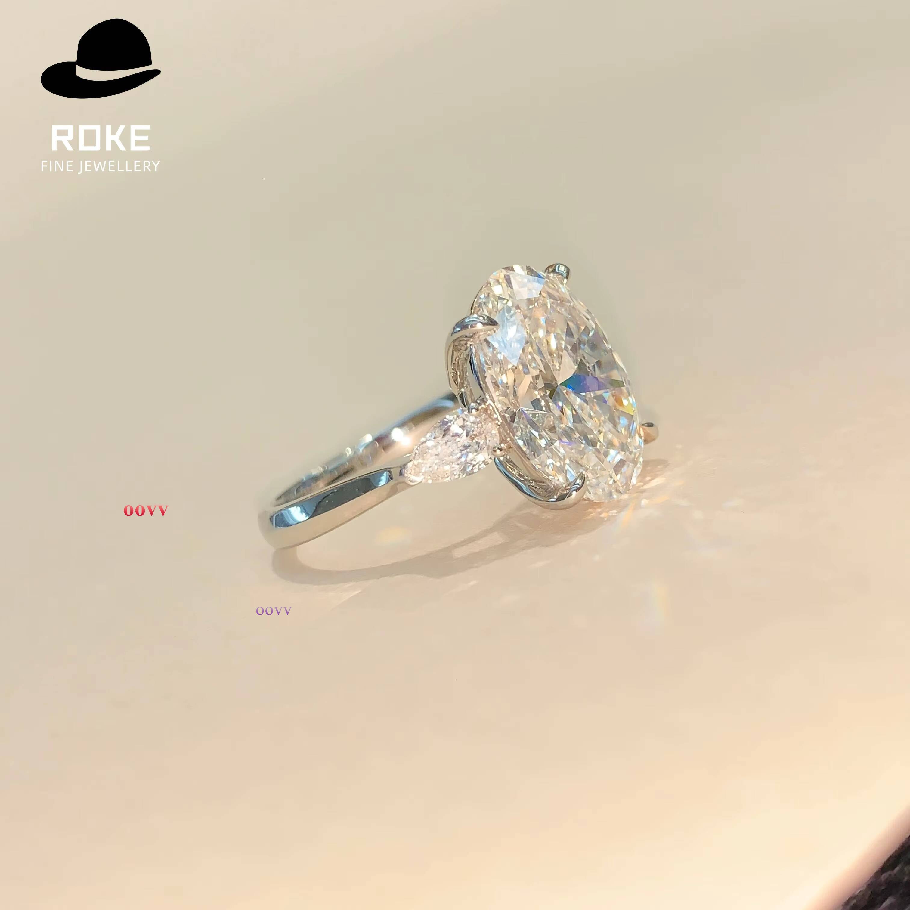 Brilliant IGI/ Lab-grown Oval Diamond 9-18K White Gold 3ct 5ct Ladies Hiphop Wedding Ring Bar Setting