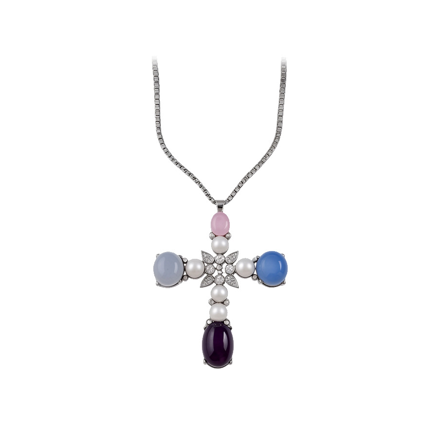 European American cross-border zircon cross pearl necklace, simple and stylish ins-style collarbone chain, high-end sweater chain for women - view 9
