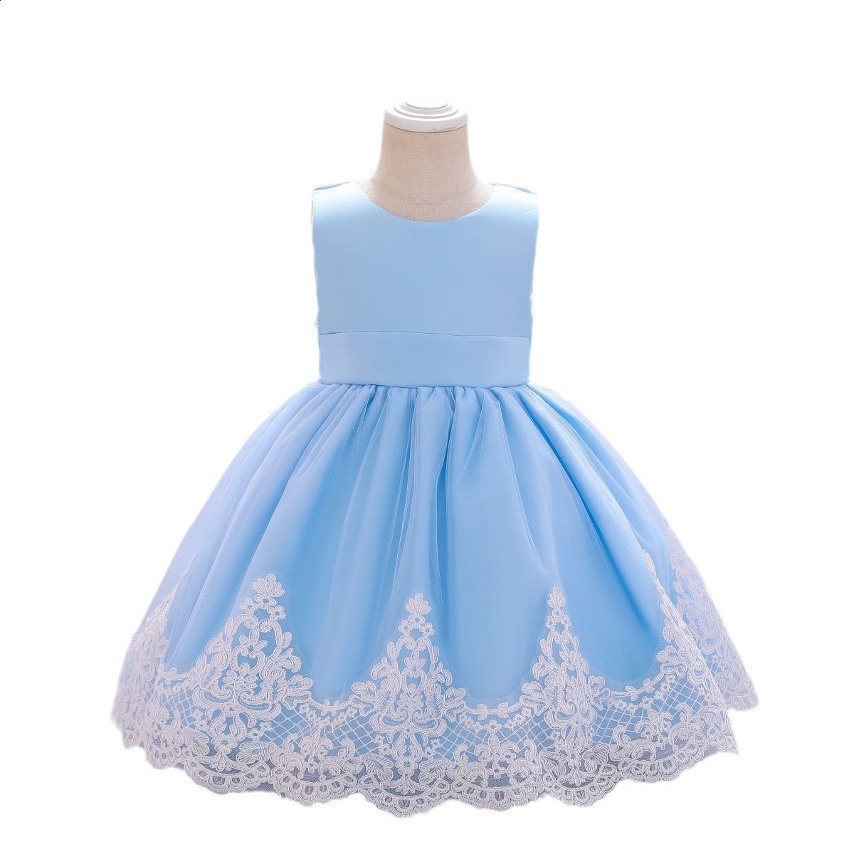 New style girls lace trim color-blocked large bow host evening performance dress princess dress wholesale240507