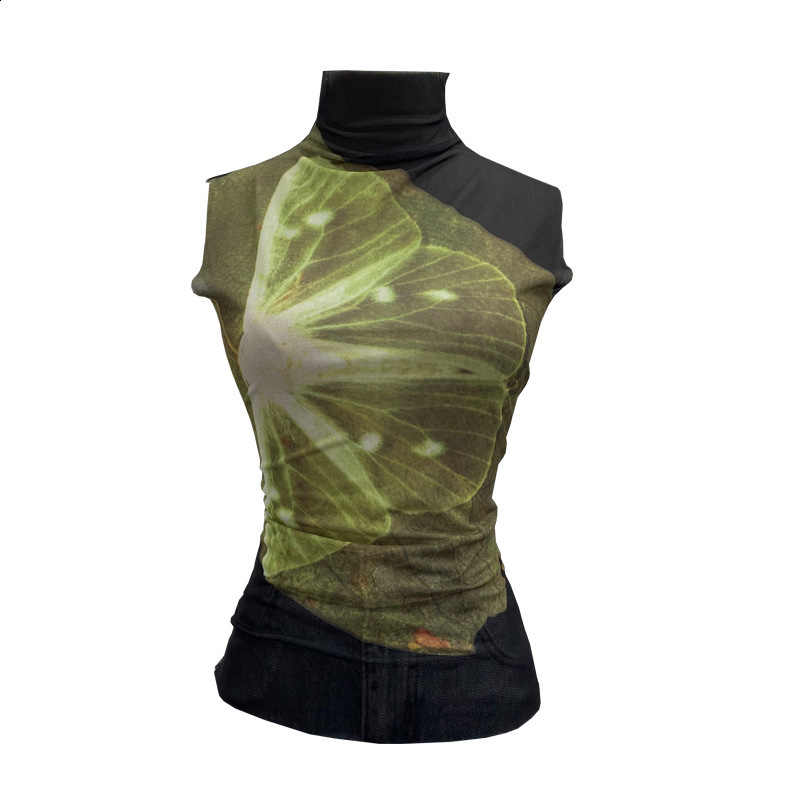 Yedinas Sheer Mesh Tank Tops Patchwork Sleeveless Tshirts Korean Fashion Summer Tops Gothic Tank 90s Chic Streetwear 250226