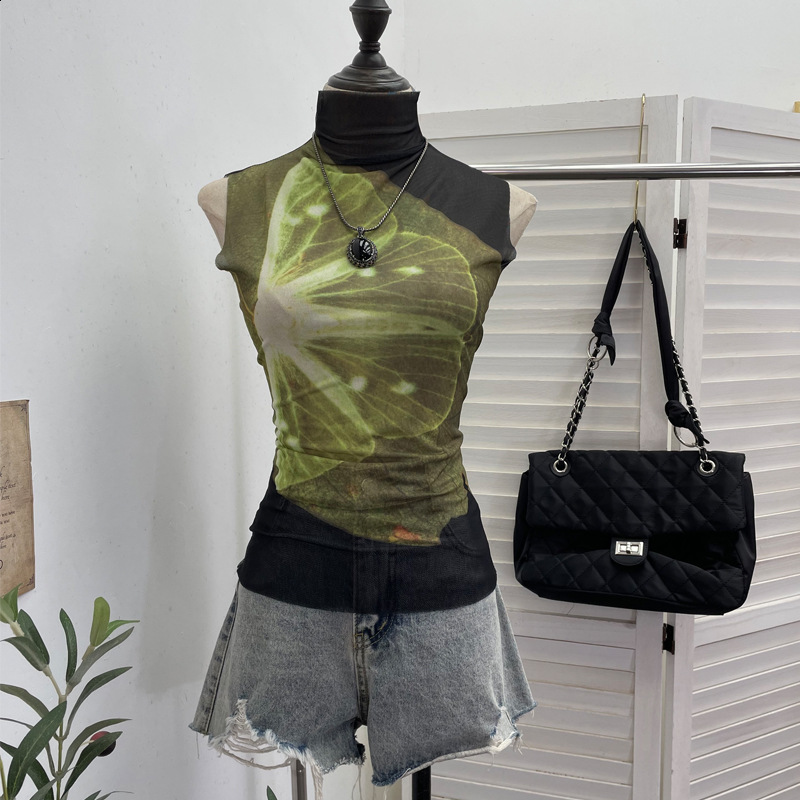 Yedinas Sheer Mesh Tank Tops Patchwork Sleeveless Tshirts Korean Fashion Summer Tops Gothic Tank 90s Chic Streetwear 250226