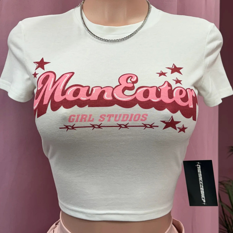 Women's T Shirt Letter Print Cute Sexy Summer Crops Tops Y2k Streetwear Tee Woman Short Sleeve Graphic T Shirts 230607