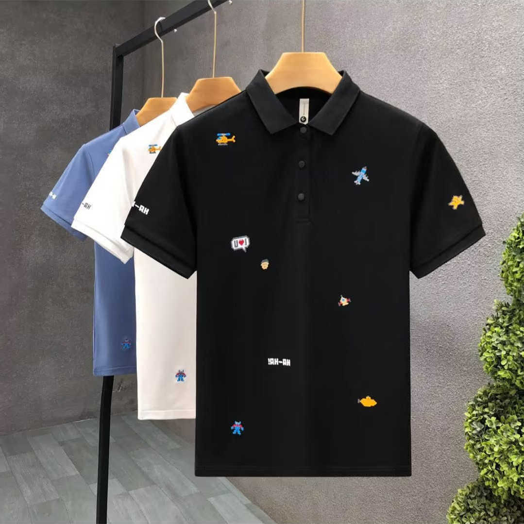2026 Summer New Mens Polo Shirt Short Sleeve T-Shirt Quick-Dry Ice Silk Trendy Casual Turn-Down Collar Top for Young and Middle-Aged Men