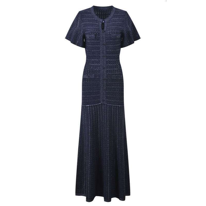 Designer Sandros Luxury Dress Women Knitted Bodycon Dress Hot Stamping Diamond Hollow Out Bubble Sleeve Fashion Party Dress