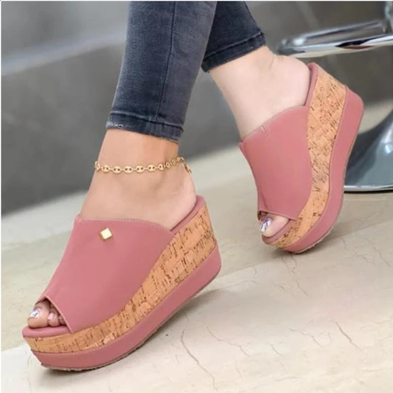 Slippers Summer Wedges Retro Fish Mouth Large Size Sandals Women High Heel Platform Solid Color Plus Size Shoes Sandalias Slides 260625 - view 4