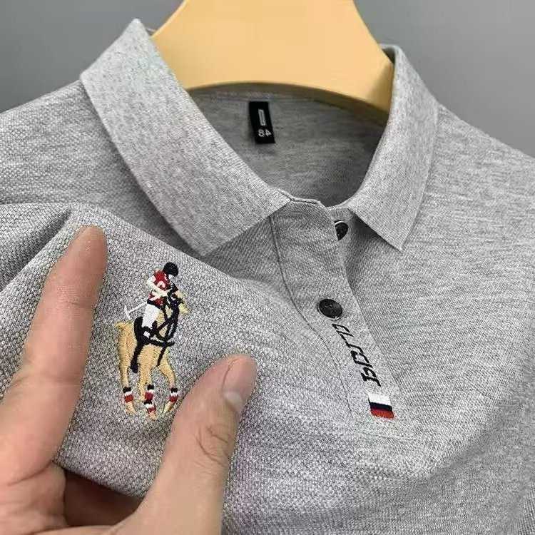 Luxury Brand Designer Clothes Summer Mens Hong Kong Five Embroidery Short Sleeve T-Shirt Youth And Middle-Aged Large Size Casual Turn-Down Collar Polo