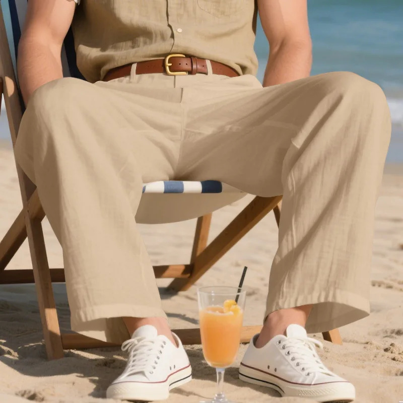 Summer Linens Mens Pants Breathable Soft Lightweight Casual Man StraightLeg Trousers For Beach Vacation Travel Work Wedding y260618 - view 4