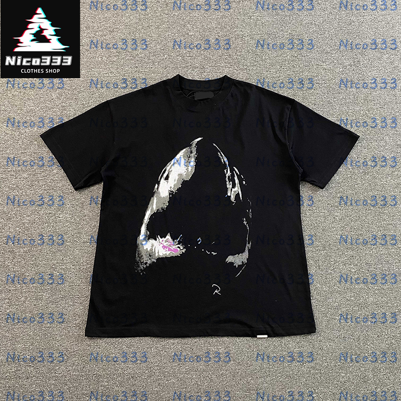 R-Sent Shark letter print pattern pure cotton heavyweight round neck versatile street casual short-sleeved T-shirt for men and women