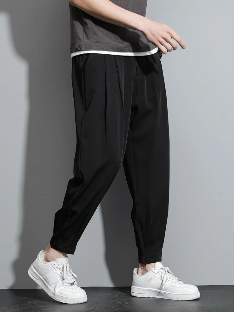 Ice Silk Cooling Baggy Man 9 Cropped Suits Pants Stylish Antiwrinkle y Korean Reviews Many Suit Trousers for Men y260618 - view 7