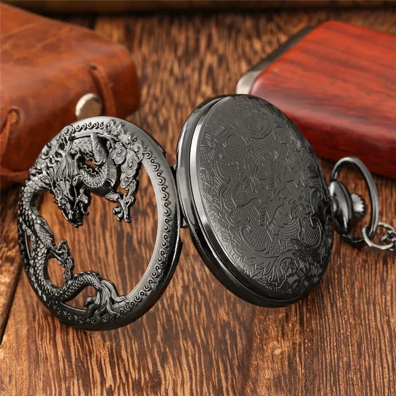 Classic vintage pocket watch fashion hollow carving Chinese dragon Roman numerals dial necklace gift 260530BJ - view 5