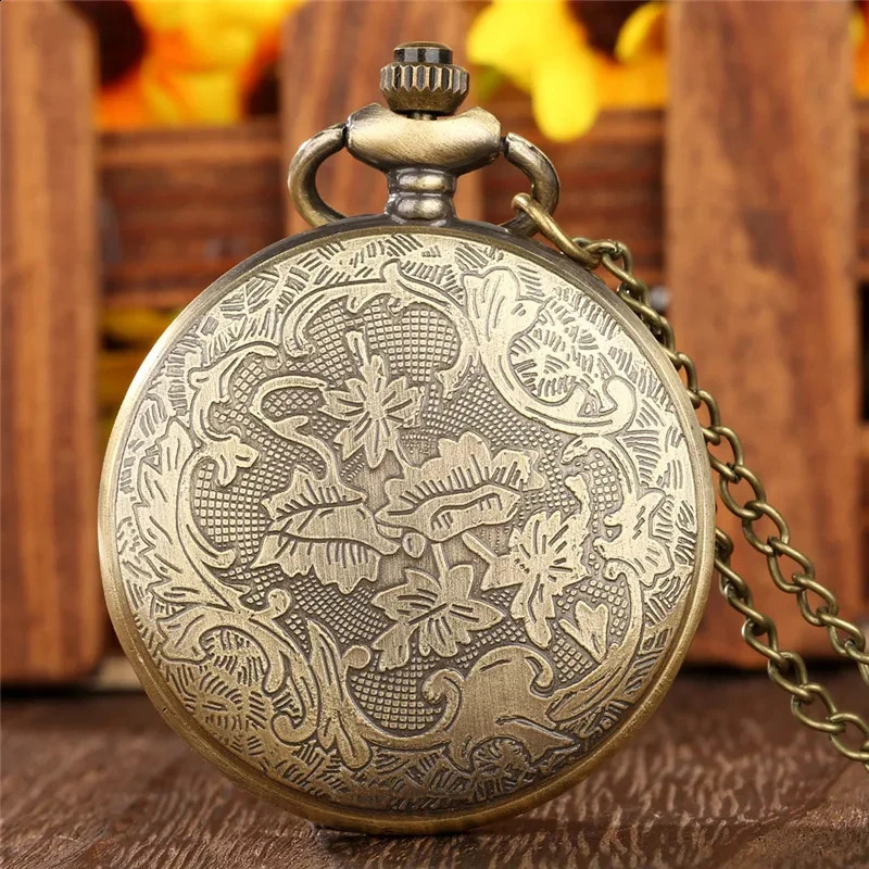 Classic vintage pocket watch fashion hollow carving Chinese dragon Roman numerals dial necklace gift 260530BJ - view 7