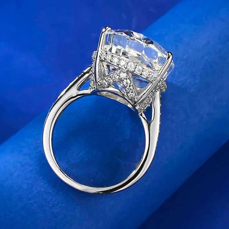 Huge 15Ct Lab Moissanite Diamond Ring 100% Real 925 Sterling Silver Party Wedding Band Rings for Women Men Engagement Jewelry - view 5