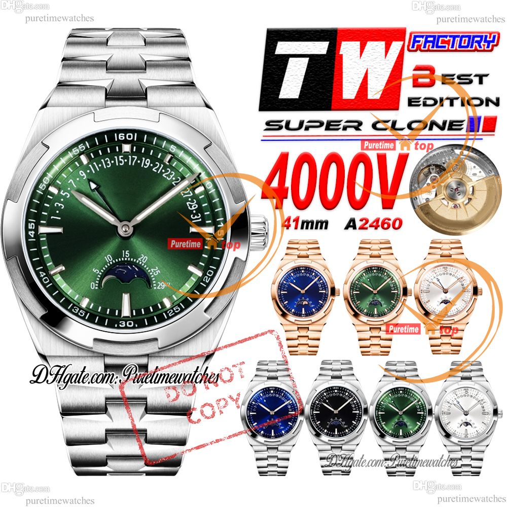 Fasi Lunari Data Retrograda 4000V A2460 Orologio Automatico Da Uomo TWF 41Mm Quadrante Verde Bracciale In Acciaio Inossidabile CHS Puretimewatches R-image