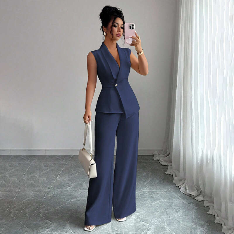 E-Commerce Transfrontaliero Commercio Estero Import Export Abbigliamento Da Donna Europeo Americano, Blazer Senza Maniche Elegante Ed Elegante Con P-image
