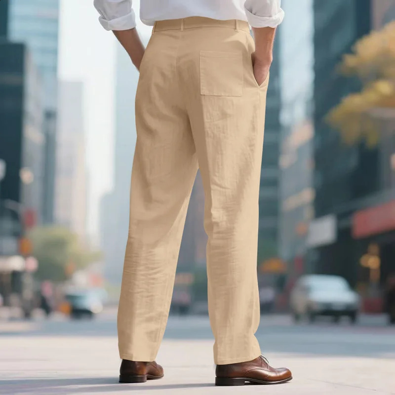 Summer Linens Mens Pants Breathable Soft Lightweight Casual Man StraightLeg Trousers For Beach Vacation Travel Work Wedding y260618 - view 3