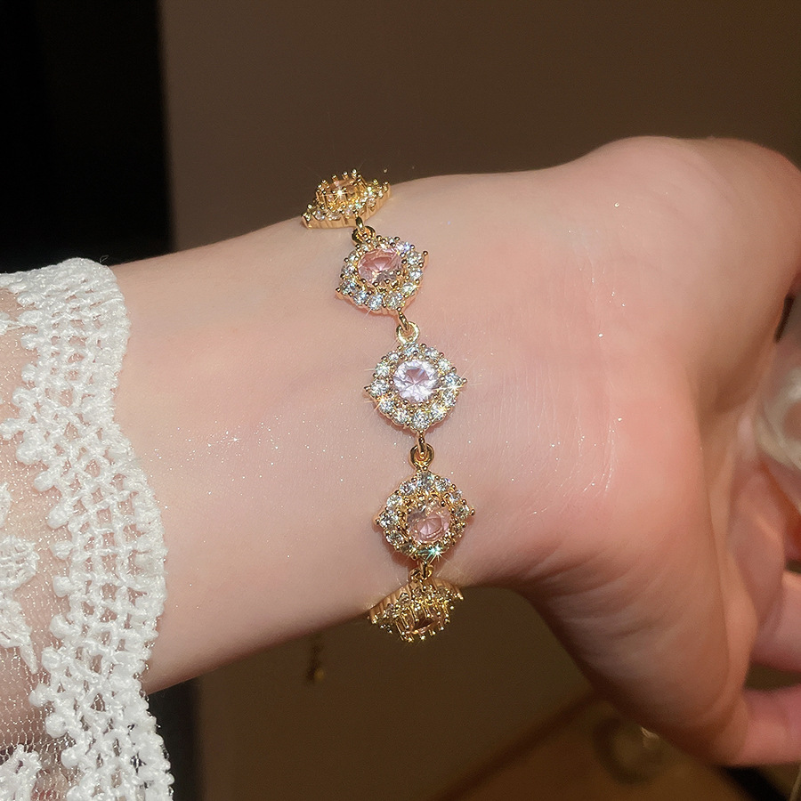 18K real gold plated zircon round flower light luxury, high-end exquisite bracelet, fashionable jewelry for women - view 8