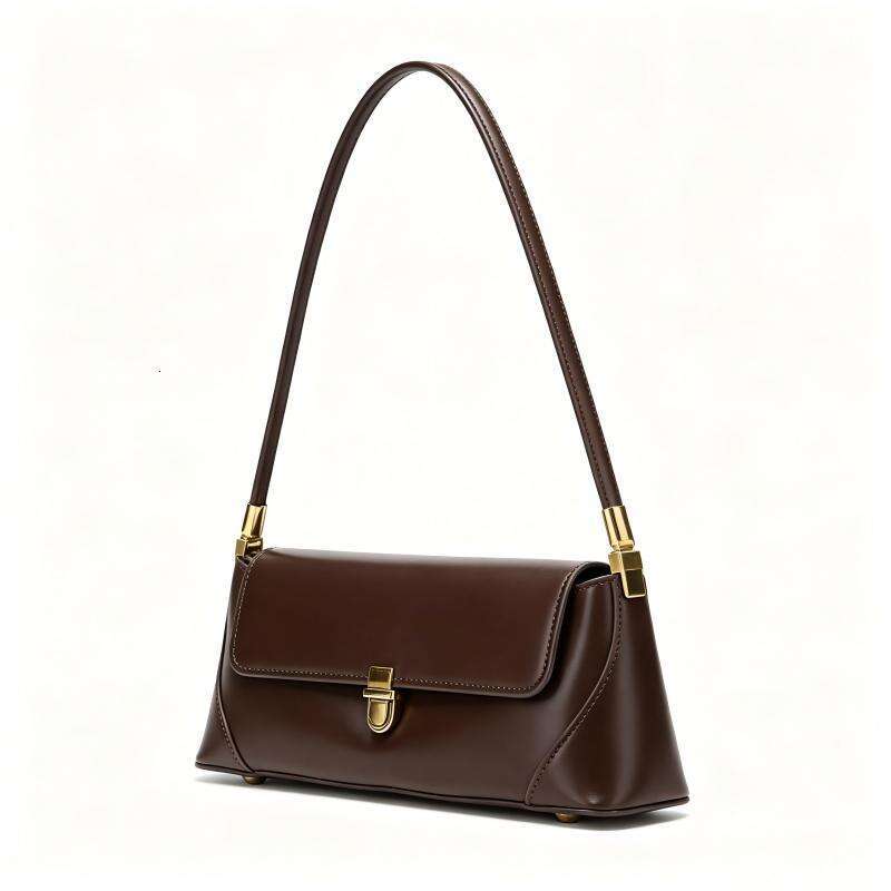Vintage Leather Shoulder Bag - Women's Lock Flap Underarm Purse, Elegant Retro Style for Work, Casual & Evening Events