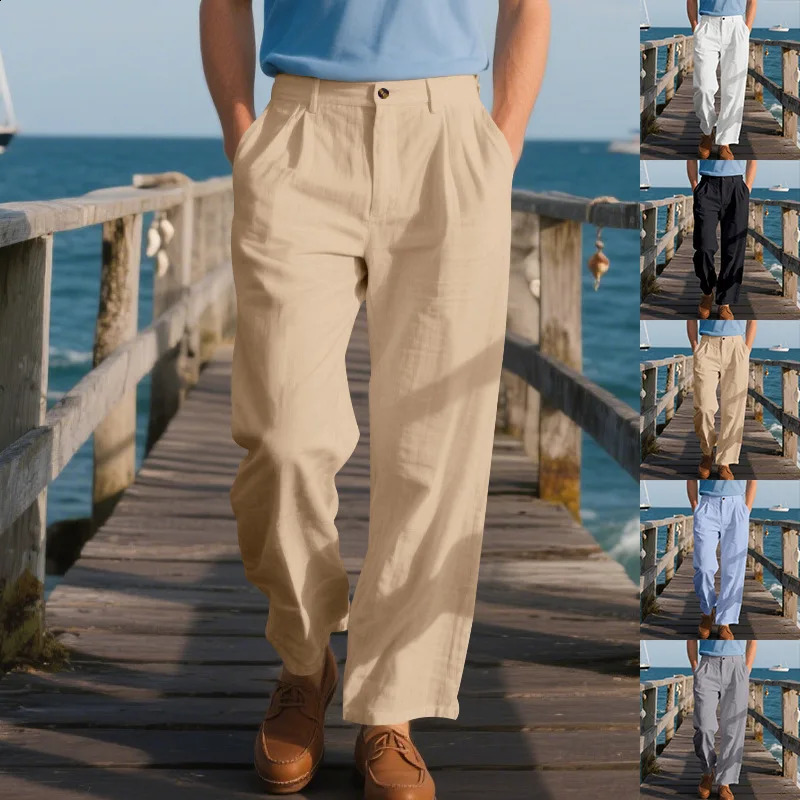 Summer Linens Mens Pants Breathable Soft Lightweight Casual Man StraightLeg Trousers For Beach Vacation Travel Work Wedding y260618 - view 6